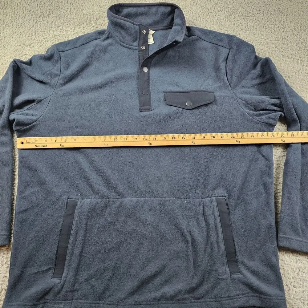 Duluth Trading Sweater Mens Large Blue Fleece Pullover 1/4 Button Relaxed Hiking